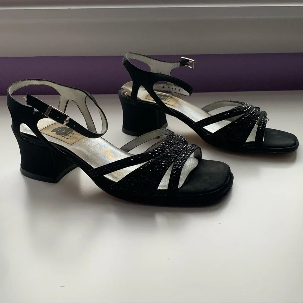 Black Beaded Strap Heels